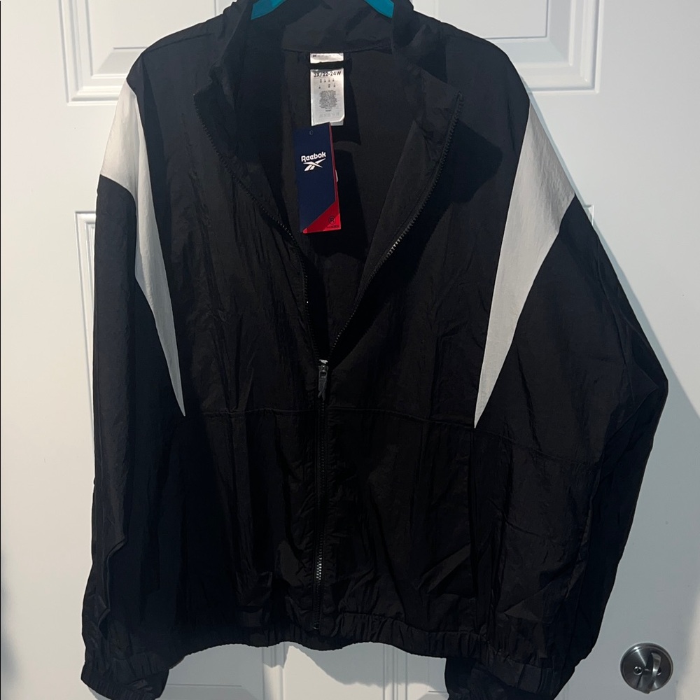 Reebok Men's Black Windbreaker with White Accents